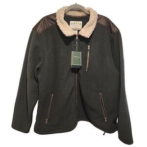 ORVIS sz XL FULL ZIP Sherpa Fleece Jacket Faux Leather Shearling trim lined Mens